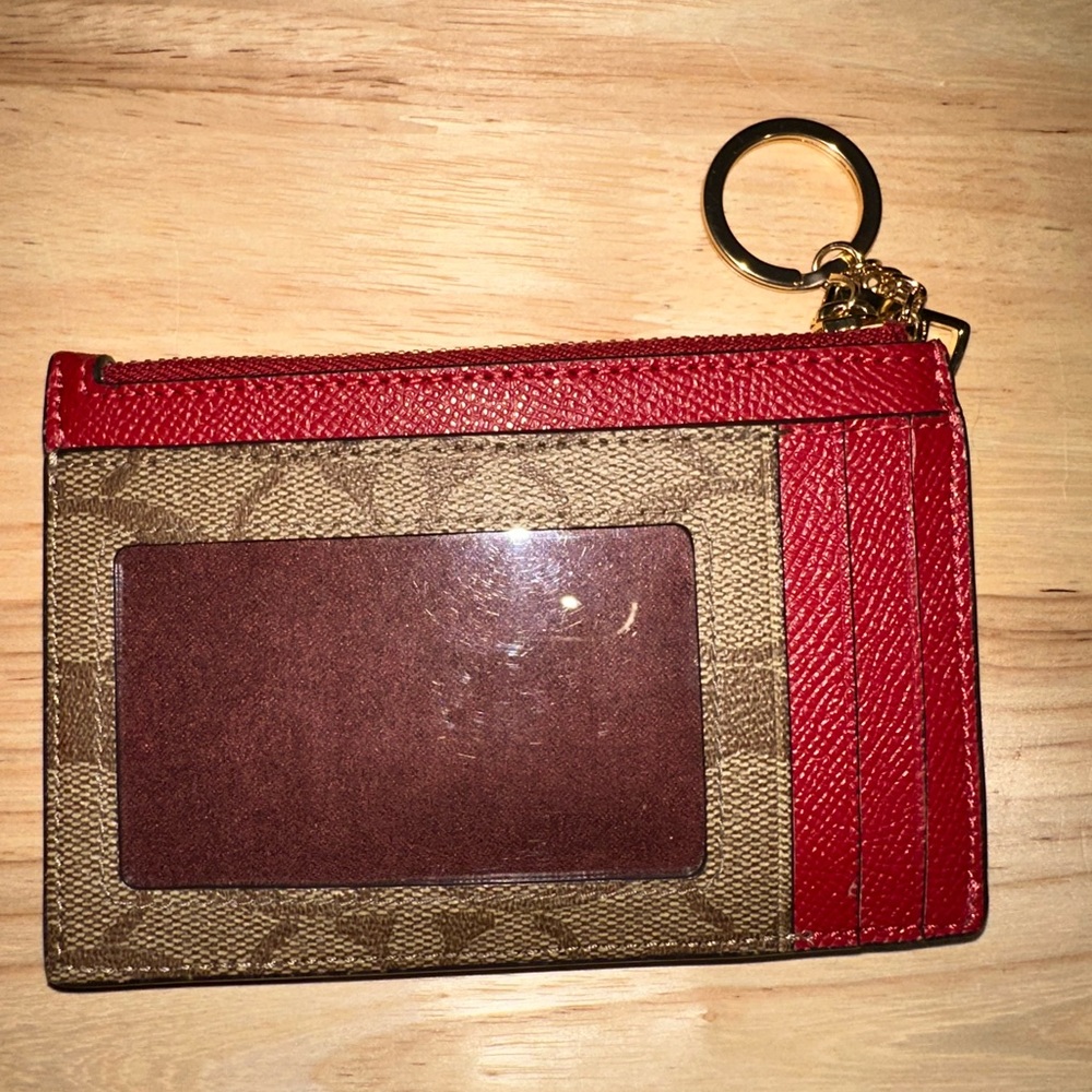 Coach Signature Red and Brown Key Card Holder - Picture 5 of 9
